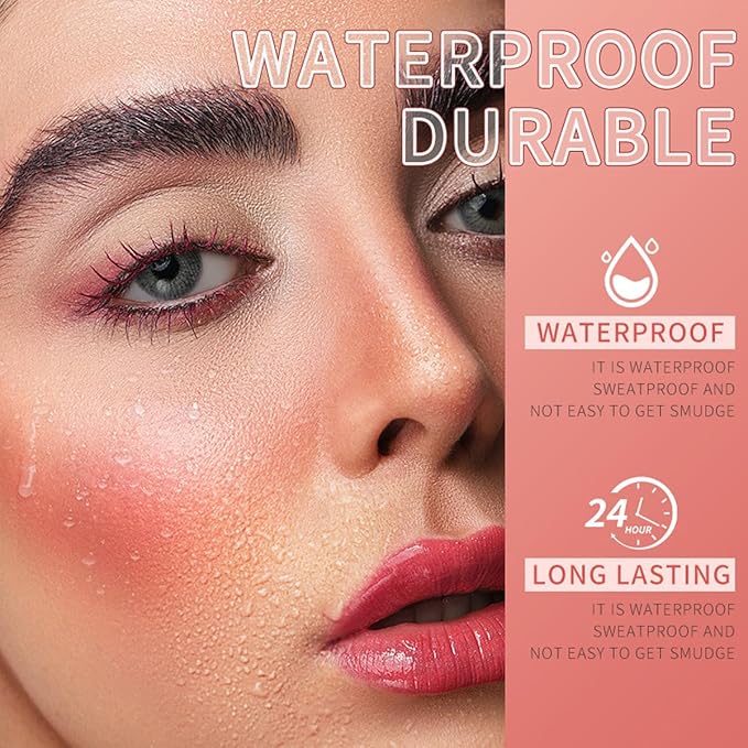 Cooling Water Jelly Tint Blush,4 Colors Multi-Use Tint Blush Makeup Stick Watercolor Finish for Lips and Cheek Stain, Moisturising Waterproof Non-Stick