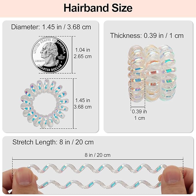 JessLab Spiral Hair Ties, 20 Pcs Traceless Phone Cord Hair Ties No Crease Spiral Bracelet Plastic Coil Ponytail Holders No-Damage Headband Hair Accessory for Girls Women Ladies Gift