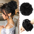 FESHFEN Messy Bun Hair Piece - Large Elastic Wavy Curly Hair Bun Scrunchies Ponytail Extensions Synthetic Chignon Hairpieces for Women, Off Black 1.94oz