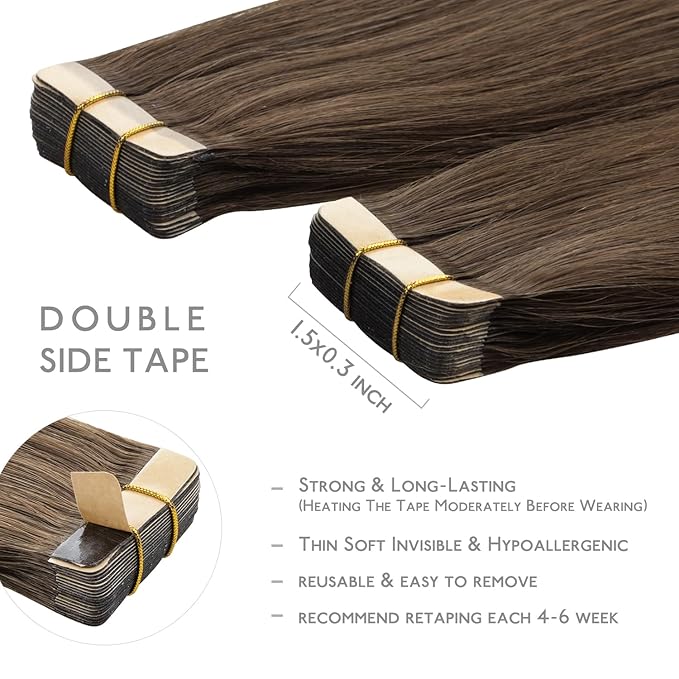 Wennalife Tape in Hair Extensions Human Hair, 20pcs 50g 18 inch 5D Remy Hair Extensions for Women Tape Ins Straight Extensiones De Cabello Humano Skin Weft