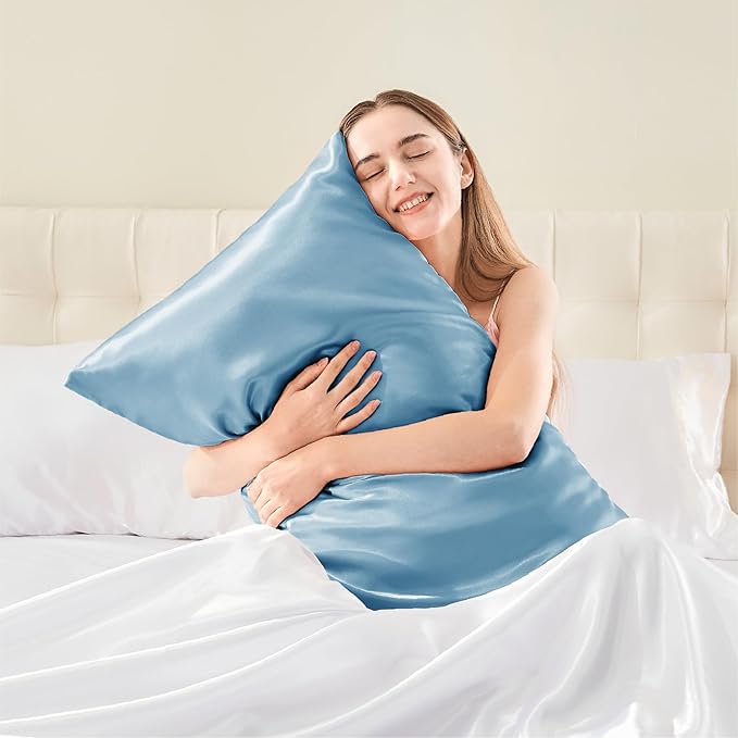 BEDELITE Satin Pillowcase with Zipper 2 Pack, Blue Pillow Cases Standard Size, Super Soft and Cooling Similar to Silk Pillow Cases, Gift for Women Men(20x26 Inches)