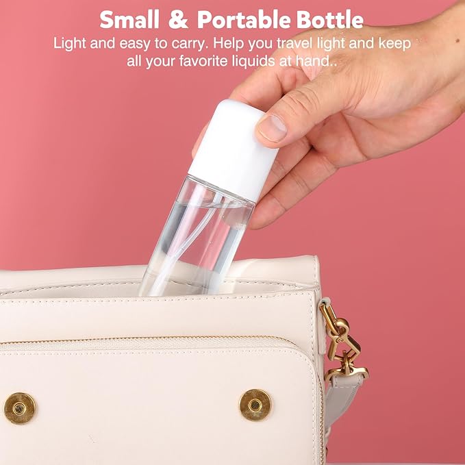 Bynccea Travel Spray Bottle 3.4oz/100ml Plastic Mini Bottle Set - Fine Mist Mini Empty Spray Bottles - Refillable Small Spray Bottles for Cleaning Solutions, Liquid Cosmetics
