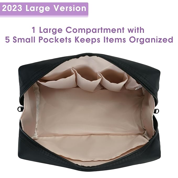 Narwey Travel Cosmetic Bag Organizer Toiletry Bag Make Up Bags with Compartments for Women Girls (Large, Black)