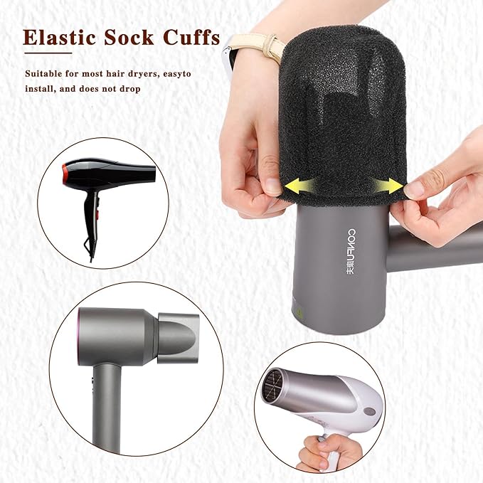 Hot Sock Diffuser for Hair Dryer,2 Pack Universal Diffuser Hair Dryer Attachment Portable Hair Dryer Sock Diffuser Cover with Elastic Band for Home Travel Hotel