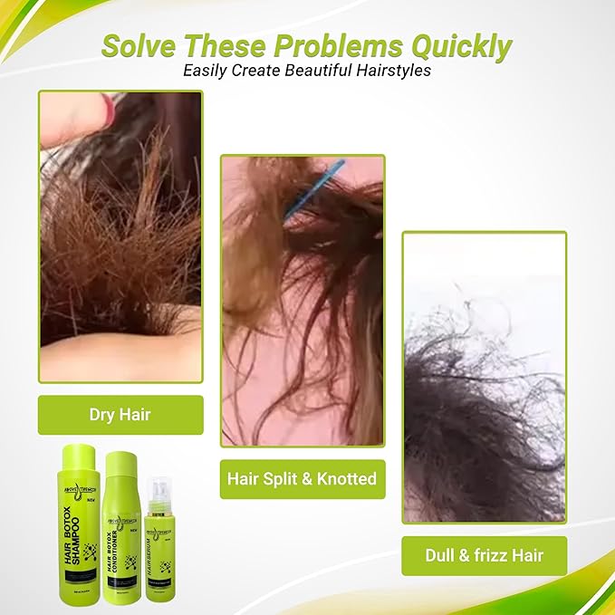 Hair Botox Set ( Shampoo, Conditioner, Leave-in Conditioner, Serum) Keratin Hair Treatment Made by UK Hair Professionals
