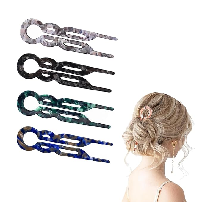 Prestige French Hair Pins, Acetate Leopard Print Hair Pin for Women,Suitable for All Hair Types (Multicolor-C-4PCS)