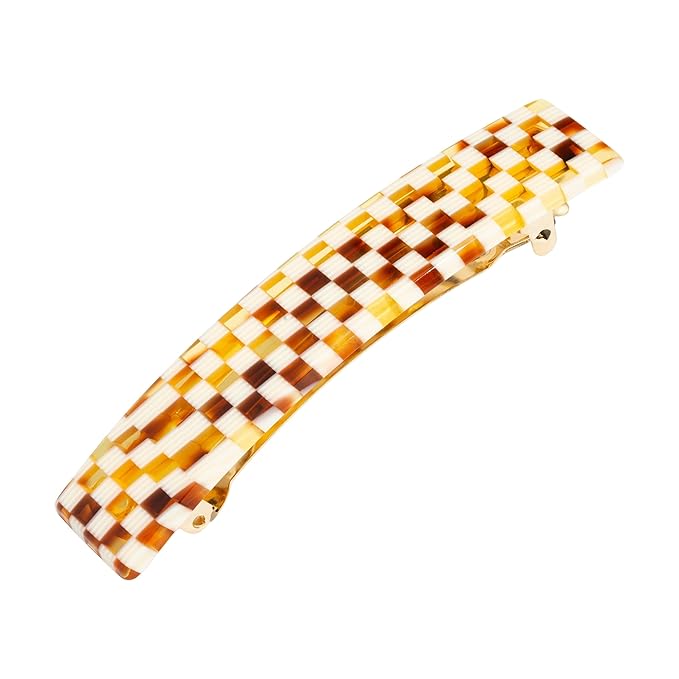 Checkered Hair Barrette for Thin Hair, Classic Rectangle French Barrette for Women, Lightweight and Comfortable, Strong Hold, Chequered Board | France Luxe