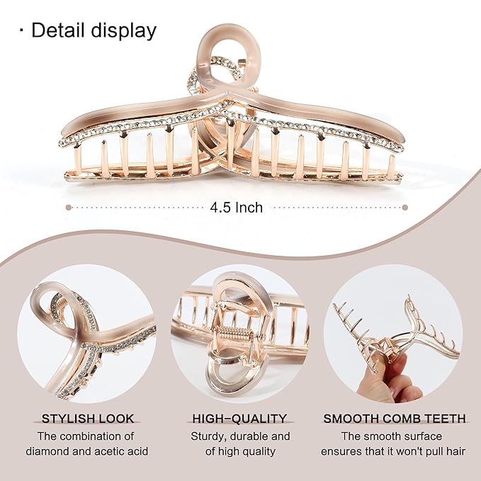 Large Metal Acetate Hair Claw Clips with Rhinestones, Gold Grandient Light Pink Hair Claw Clips for Thick Hair, Strong Hold Non Slip Hair Accessory for Women（Mermaid light Pink）