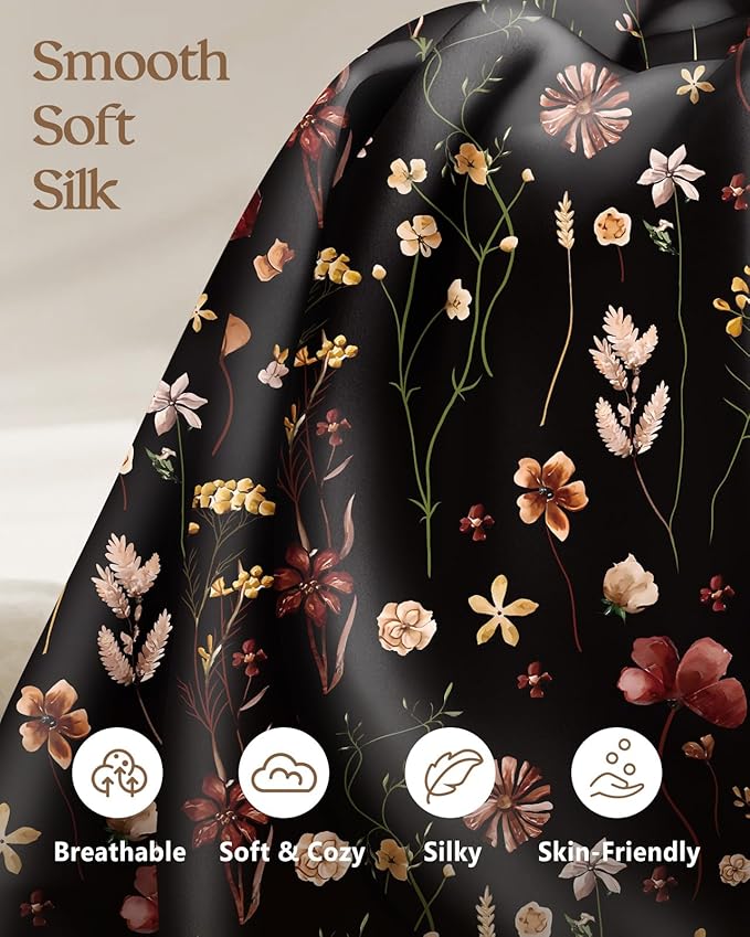 2 Pack Mulberry Silk Pillowcase for Hair and Skin - Standard Size 20 x 26 Inches with Hidden Zipper BK Grow Flower 19 Momme Soft Sleeping Silk Pillow Case for Women, Moms