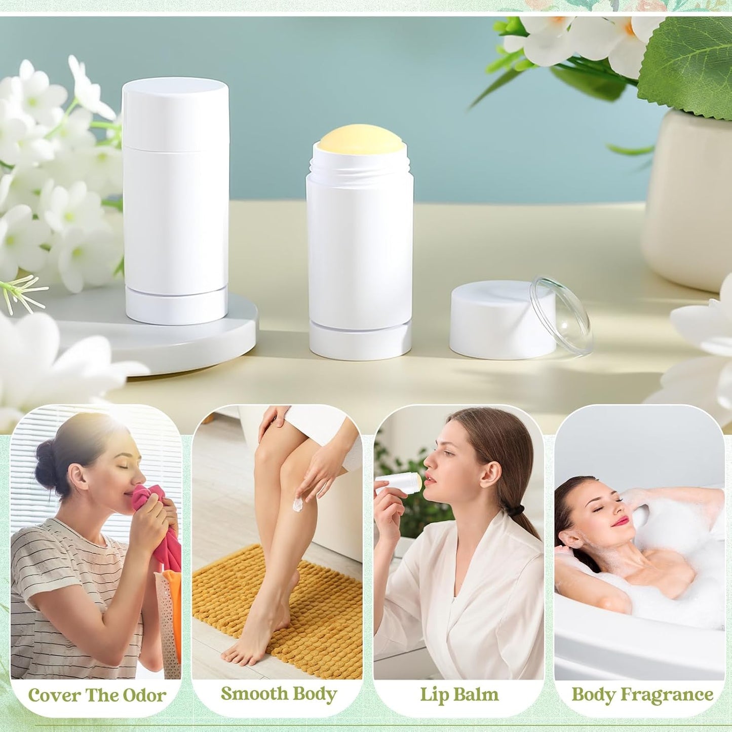 30 Pcs Empty Deodorant Containers Twist up Filling Stick Plastic Deodorant Container Refillable Bottles Bottomfill Round Lip Balm Tubes for Homemade DIY Lipstick Crayon(75 ml,White)