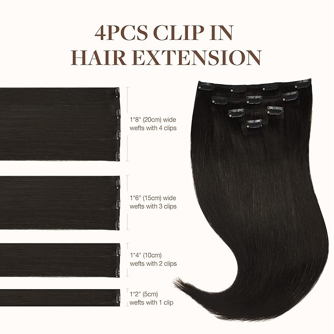 GOO GOO Clip in Hair Extensions Real Human Hair, Remy Human Hair Extensions Clip ins for Women, Natural Human Hair, 18inch 70g 4Pcs, 2 Dark Brown