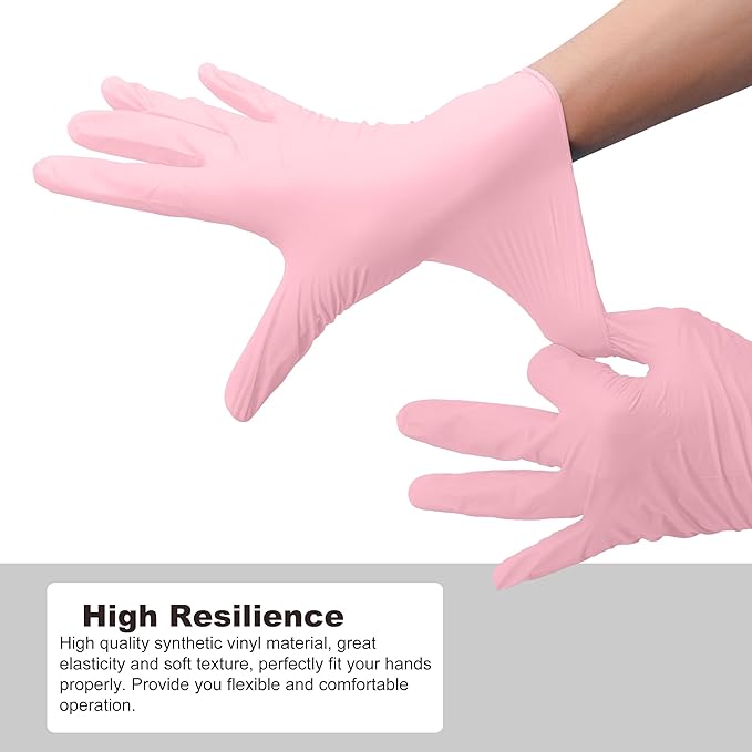 Disposable Gloves Medium, Nitrile and Vinyl Blend Material Gloves, Latex Free, 4 Mil 200 Pc Food Grade Glove for Cleaning, Food Prep, Hair Dye, Tattoo, Pink