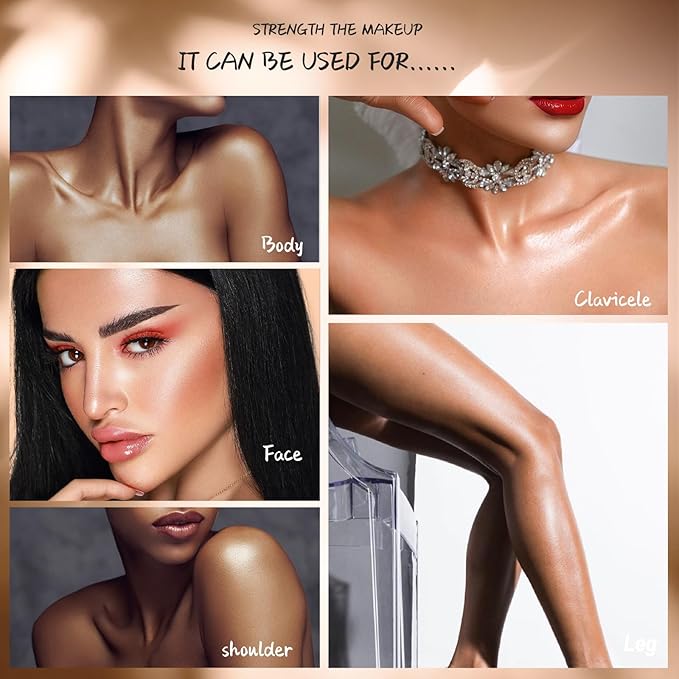 MAEPEOR Shimmer Body Luminizer 5 Colors Moisturizing Glow Illuminator Smooth and Non-sticky Summer Body Highlighter For Face & Body (80ML, 04 Golden Brown)