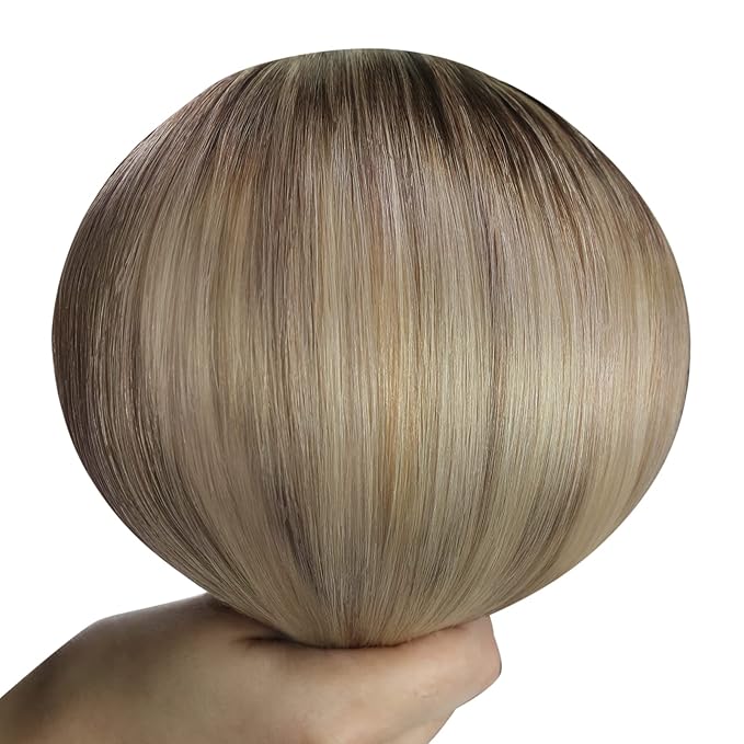 YoungSee Weft Hair Extensions Ombre Sew in Hair Extensions Real Human Hair Brown Ombre Golden Blonde with Platinum Blonde Balayage Weft Hair Extension Human Hair for Women 16Inch 100G