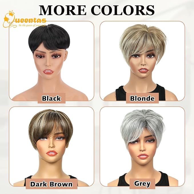 QUEENTAS Black Short Hair Toppers for Women with Thinning Hair 360°3D Cover with 3 Clips Hair Pieces Wispy Bangs 5.5"*5.5" Large Coverage(Natural Black/1B)