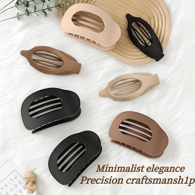 6Pcs Matte No-Slip Flat Claw Clips,Duckbill Hair Clips for Women, Simple Elegant flat hair clips for Thick Thin Long Short Hairs,flat claw clips for women (8Pcs,Mix-A) (E)