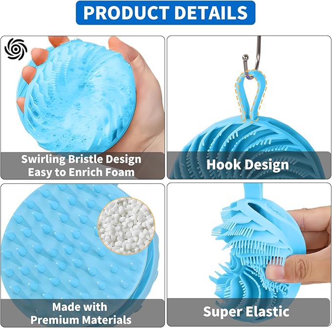 Larger Silicone Body Scrubber&Scalp Massager Hair Growth (Blue)