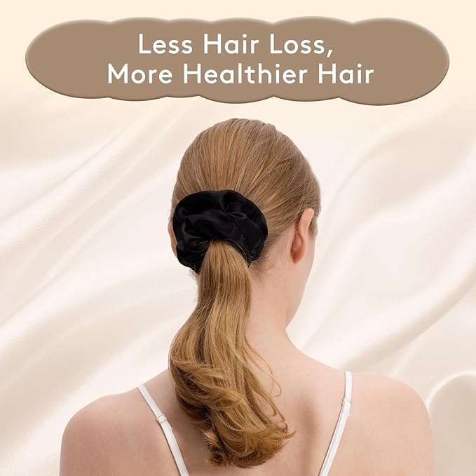 1 Pcs Silk Hair Ties, 22 Momme 100% Mulberry Hair Band, Silk Scrunchies for Women and Girls, 6A Grade No Damage Ponytail Holders (2.4in Width, Black)