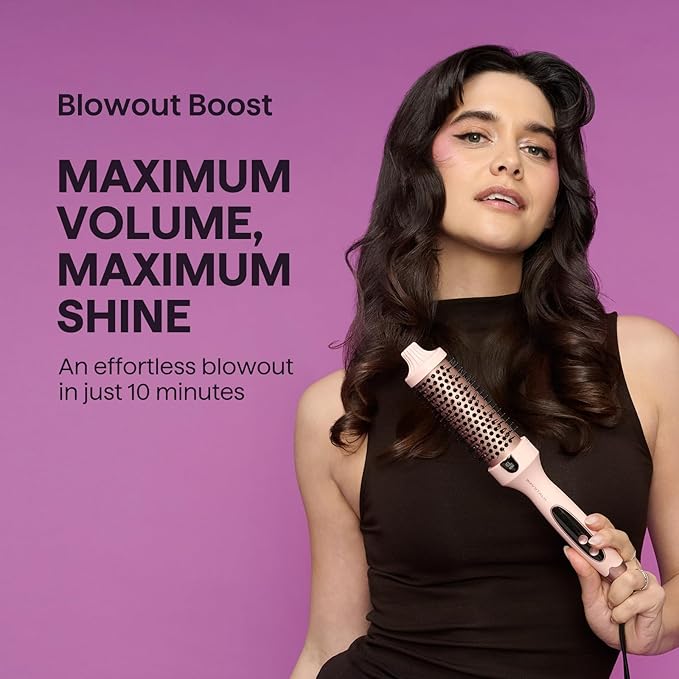 Wavytalk Thermal Brush, Blowout Boost 1.5 inch Heated Round Brush for Blowout Look, Dual Voltage, Pink, Sakura, Tourmaline Ceramic, Negative Ion Technology, 5 Temperature Settings, Less Damage