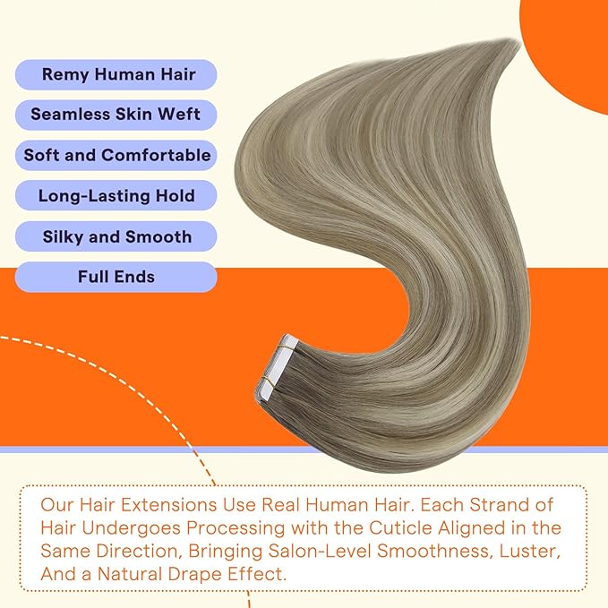 Full Shine Human Hair Tape in Extensions 24 Inch Color 19/8/60 Brown and Blonde Invisible Double Sided Remy Tape Ins Human Hair Extensions 50g Straight Seamless Extensions for Women Real Hair 20PCS