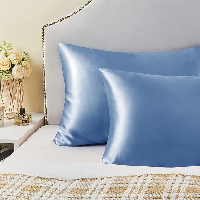 BEDELITE Satin Pillowcase for Hair and Skin, Super Soft Similar to Silk Pillow Cases 4 Pack with Envelope Closure, Cooling Pillowcases for Women Men (20"x26" Standard Size, Airy Blue)