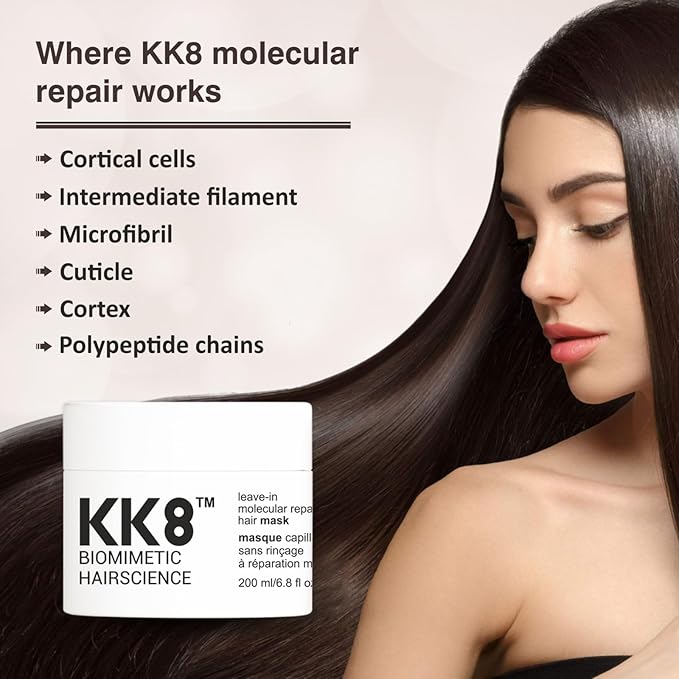 KK8 Biomimetic Hairscience Leave-In Molecular Hair Mask, Professional Repair Treatment for Damaged & Color-Treated Hair, 3.8 fl oz