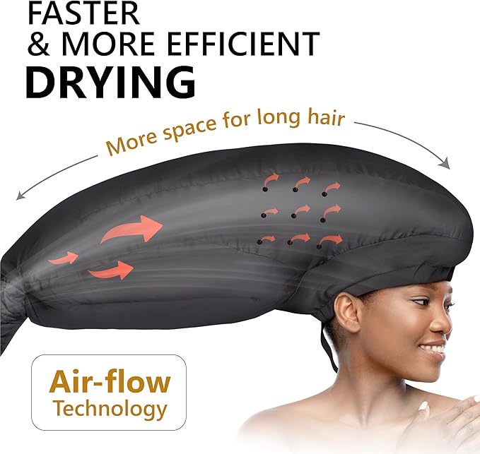 Large Hooded Hair Dryer Bonnet Attachment w/Integrated Headband - Reduces Heat Exposure Around Ears & Neck - Enhanced Size for Use with Rollers, Speeds Up Drying Time, Deep Conditioning at Home