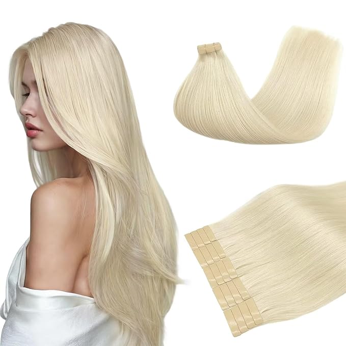 DOORES Tape in Hair Extensions Platinum Blonde 24 Inch 50g 20pcs Remy Human Hair Extensions Tape in Real Hair Skin Weft Hair Extensions Straight