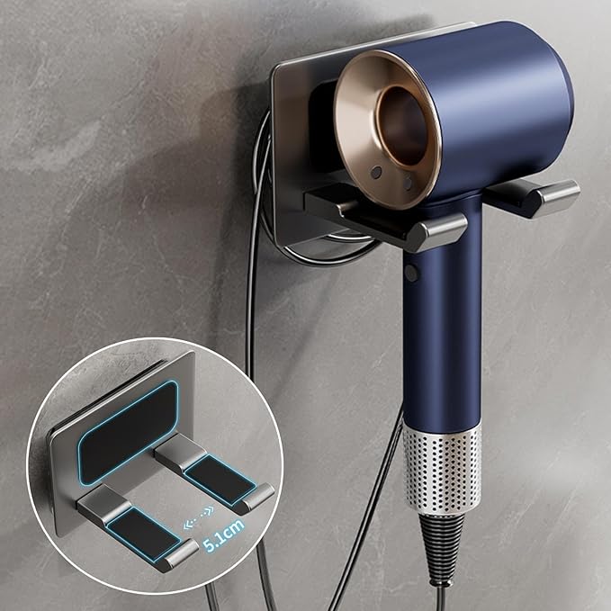 Hair Dryer Holder, Hair Dryer Holder Wall Mounted,New Upgrade Stainless Steel Self Adhesive Blow Dryer Holder Rack for Most Hair Dryers