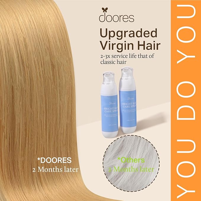 DOORES Seamless Clip in Hair Extensions, Honey Blonde 110g 7pcs 14 Inch, Thick Clip in Human Hair Extensions Straight Trick Seamless Invisi Edge Weft