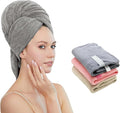 Women Microfiber Hair Towel Wrap with Elastic Strap,Super Absorbent Anti Frizz Drying Turban for Curly, Long,Wet Hair- Grey
