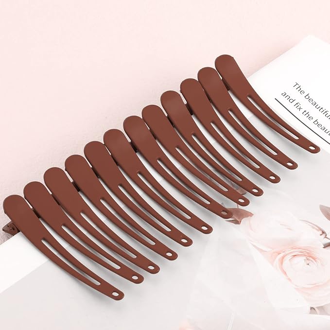YISSION 12 PCS Hair Clips for Styling Sectioning, 3.1 Inch Matte No Crease Duck Billed Alligator Hair Barrettes for Women Girls Brown