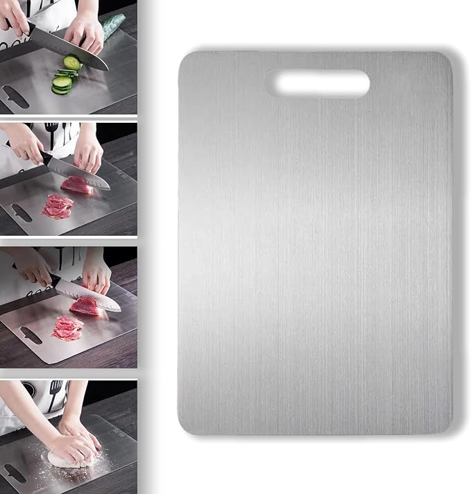 Titanium Cutting Board, New Upgrade Pure Titanium Cutting Boards for Kitchen,Food Grade 316 Stainless Steel Cutting Board，Double sided Dishwasher Safe 18.1 * 11.8inch