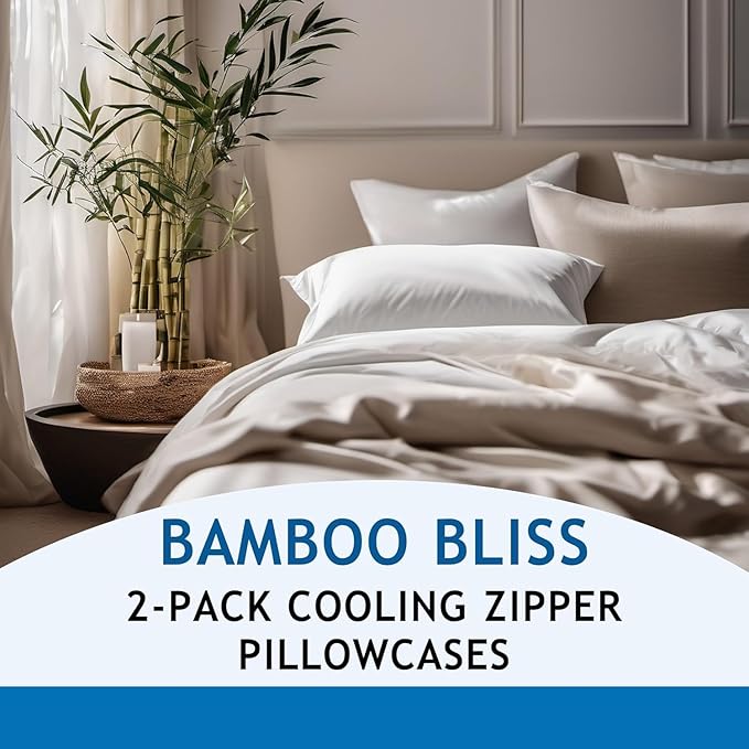 Pillow Cases - 100% Viscose Derived from Bamboo - Cooling Pillowcase - Queen Size, Gray, Set of 2 Zippered - for Hot Sleepers - Soft Pillow Covers - by Vegan Silk