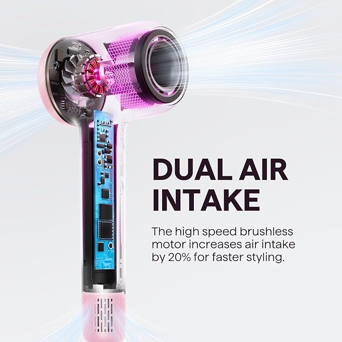 Hair Dryer, Wavytalk Turblow Pro Fast Drying Blow Dryer, High Speed Hair Dryer for Women with 110,000 RPM, Pro Negative Ions for Reduces Damage, Frizz Smoothing, 3 Speeds &3 Temps, One Cool Shot, Pink
