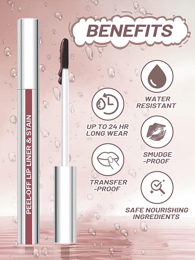 Lip Stain Peel Off Lip Liner Stain with Tweezer, Long Lasting Matte Lip Tint Tattoo, Highly Pigmented Color Lip Makeup, Waterproof Lipstick, Transfer-proof Lipstain for Women, Mauve