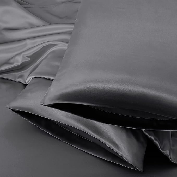 Aormenzy Satin Body Pillow Cover Set of 2, 20x54 Inches Dark Grey Case for Adults, Silky Soft & Cooling Pillowcase With Envelope Closure