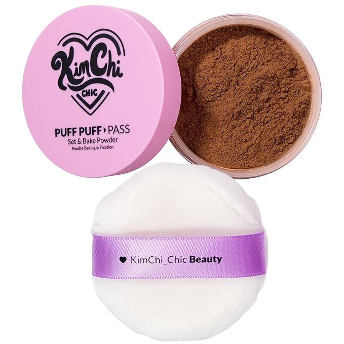 Kimchi Chic Beauty Puff Puff Pass Set and Bake Powder, Loose Face Powder with Extra Fluffy Setting Powder Puff, Soft Brown Face Makeup for Uneven Skin Tone, 07 Cocoa
