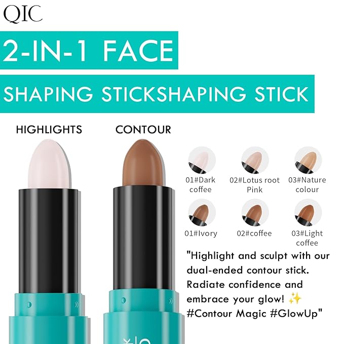 2-in-1 Contour & Highlighter Stick - Dual-Ended, Waterproof, Long-Lasting, for All Skin Tones (02# Lotus root Pink + Coffee)