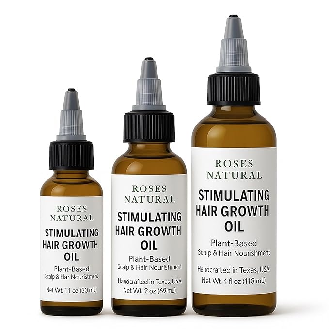 Stimulating Hair Growth Oil – Plant-Based Scalp & Hair Nourishment with Sulfur & Copper – Vegan, Handcrafted in Texas, USA (4 Fl Oz)