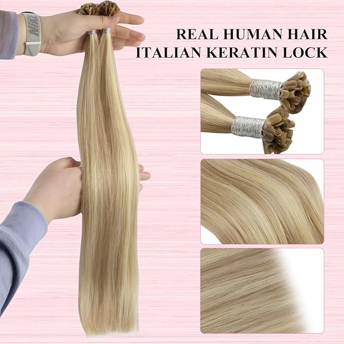 YoungSee Human Hair U Tip Hair Extensions Blonde Highlight Ktip Remy Hair Extensions Highlight Blonde U Tips Real Hair Extension 24 Inch U Tips Hair Extension Real Human Hair Long Straight 50s/50g