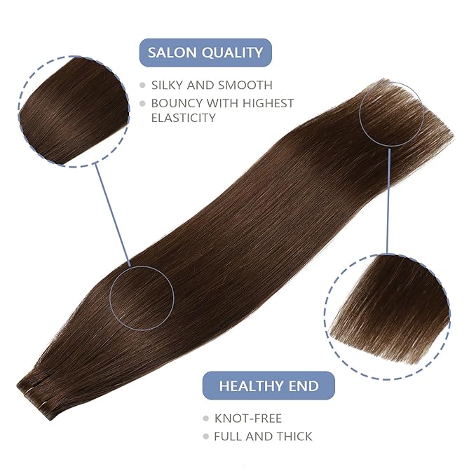 COOKAYU Invisible Human Hair Tape in Extensions, Tape in Hair Extensions Human Hair Medium Brown Invisible Tape ins Hair 20pcs 50g 22Inch