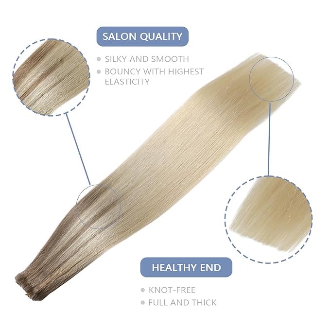 COOKAYU Invisi Edge Tape in Hair Extensions Human Hair, Ash Brown to Platinum Blonde 22Inch 20pcs 50g Straight Remy Seamless Injected Tape in extensions