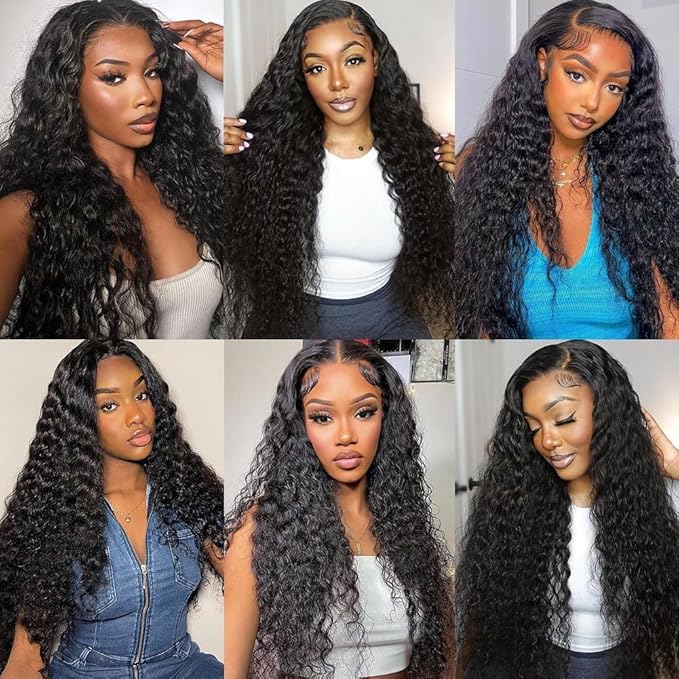 210% Density 13x6 Full Lace Frontal Wigs Human Hair 12A Deep Wave Brazilian Virgin Human Hair Pre Plucked HD Transparent Lace Glueless Wigs 20 Inch