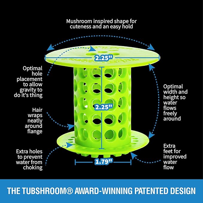 TubShroom Tub Drain Hair Catcher Strainer, Green – Drain Protector and Hair Catcher for Bathroom Drains, Fits 1.5” – 1.75” Bathtub and Shower Tub Drains