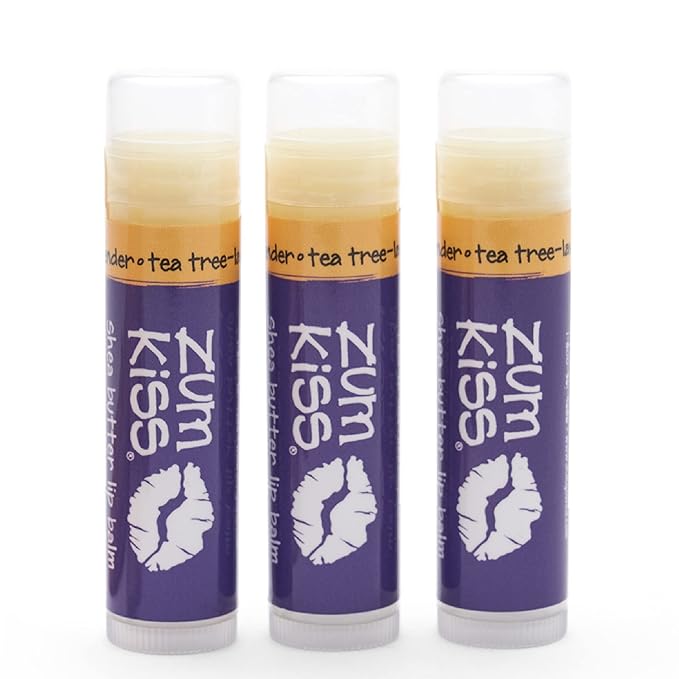 Zum Tea Tree-Lavender Kiss Stick (Pack of 3) with Certified Organic Sunflower Seed Oil, Beeswax, Shea Butter, Pure Essential Oils, Candelila Wax, Vitamin E and Honey, 0.15 oz