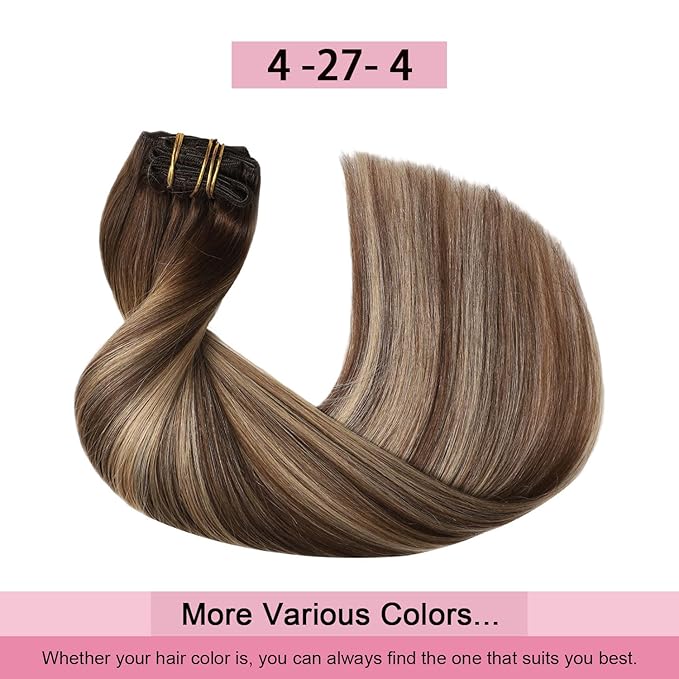 Pro2.0 Clip in Hair Extensions Real Human Hair 20inch 7pcs Color #4/27/4 Chocolate Brown to Caramel Blonde Remy Real Human Hair Extensions Clip ins 120g Thick Double Weft（#4/27/4-20inch）