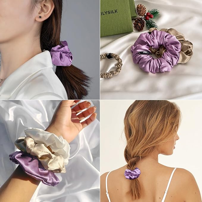 LILYSILK Silk Hair Scrunchies/Ties for Frizz & Breakage Prevention, 100% Mulberry, No Damage, Elastic ponytail Holders, 1Pc, Lavender