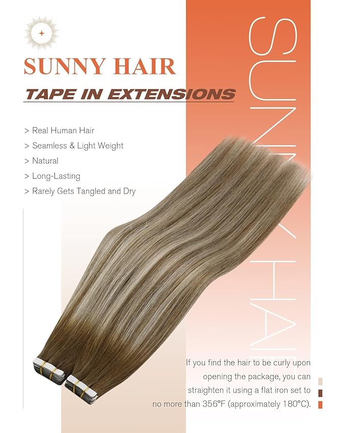 Sunny Hair Tape in Hair Extensions Medium Brown Balayage Blonde Tape in Hair Extensions Human Hair, 14 inch Remy Hair Extensions Tape in 20Pcs 50g