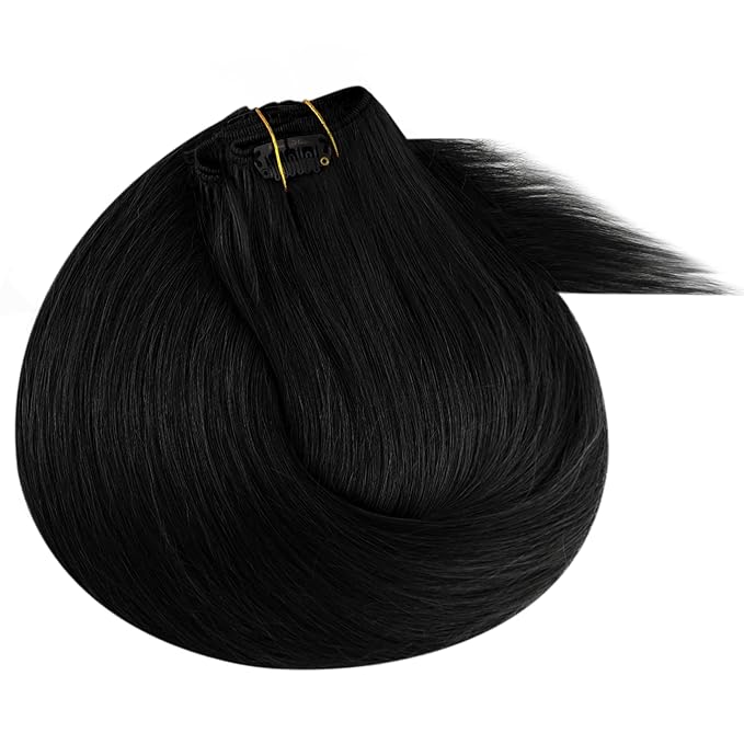 Ve Sunny Clip in Human Hair Extensions Black Clip in Hair Extensions Double Weft Clip ins Real Hair Extensions for Women 20 Inch 7Pcs 120g